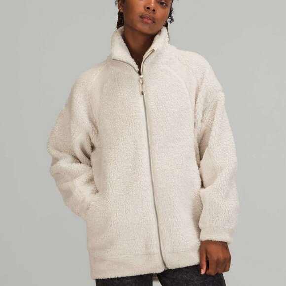 Lululemon Long Textured Fleece Jacket, White Opal - Picture 1 of 5